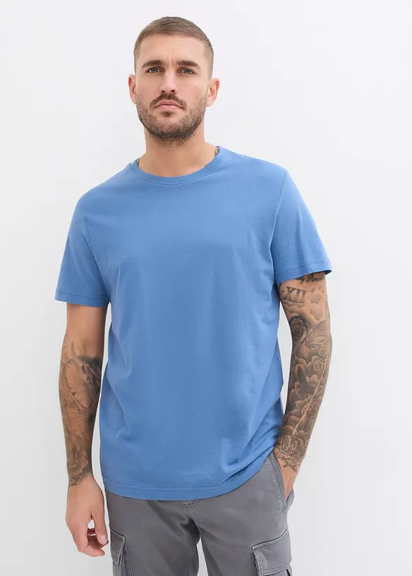 T-Shirt in Regular Fit (3er Pack) in blau von vorne (im Anschnitt) - bonprix