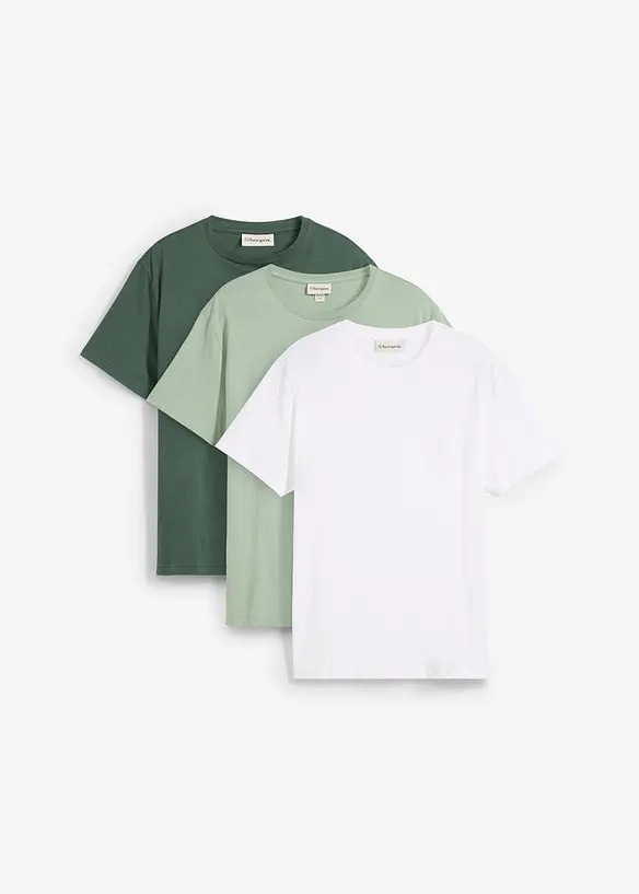 T-Shirt in Regular Fit (3er Pack) in grün von vorne - bonprix