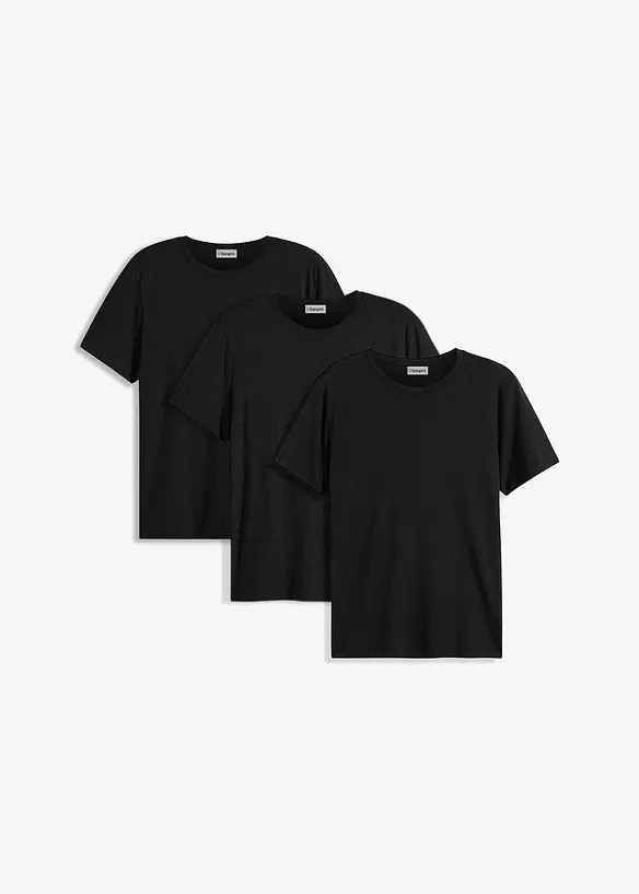 T-Shirt in Regular Fit (3er Pack) in schwarz von vorne - bonprix