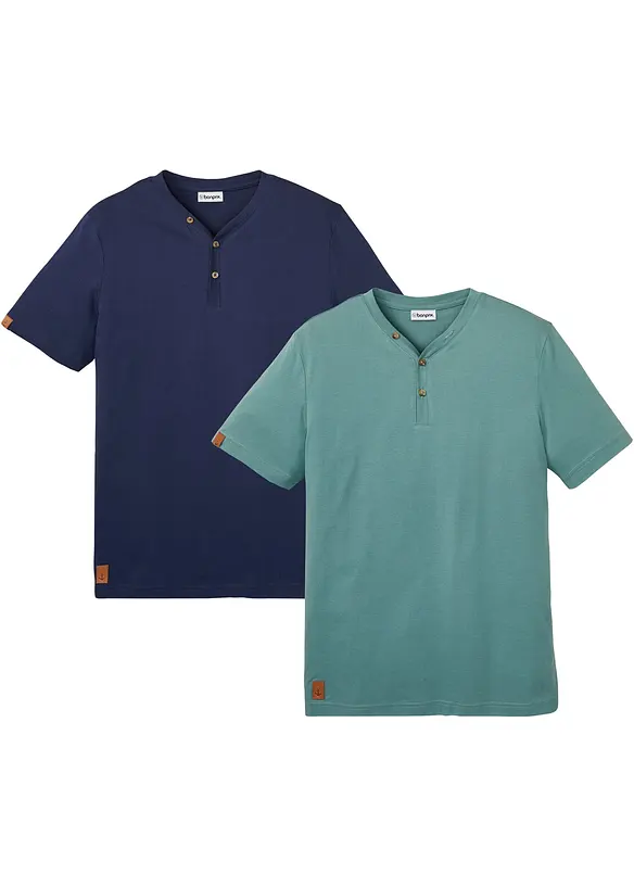 Henleyshirt aus reiner Bio-Baumwolle (2er Pack) in blau von vorne - bonprix
