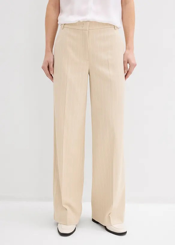 Marlenehose mit Nadelstreifen in beige von vorne - bonprix Marlenehose mit Nadelstreifen in beige von vorne - bonprix