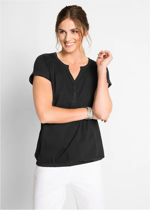 Baumwoll-Shirt, Kurzarm in schwarz von vorne (im Anschnitt) - bonprix