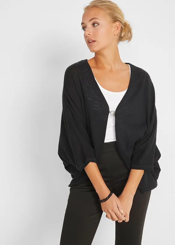 Feinstrickjacke aus reiner Baumwolle in schwarz von vorne (im Anschnitt) - bonprix