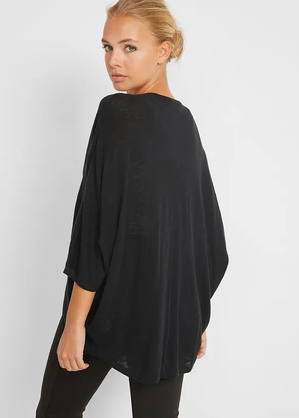Feinstrickjacke aus reiner Baumwolle in schwarz von hinten (im Anschnitt) - bonprix