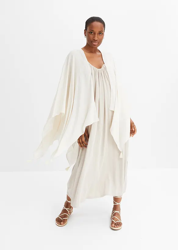 Sommerponcho aus reiner Viskose in weiß von vorne (im Anschnitt) - bonprix