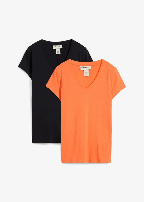 T-Shirt aus reiner Bio-Baumwolle (2er Pack) in schwarz von vorne - bonprix T-Shirt aus reiner Bio-Baumwolle (2er Pack) in schwarz von vorne - bonprix