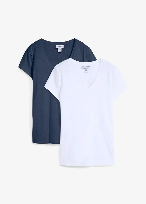 T-Shirt aus reiner Bio-Baumwolle (2er Pack) in blau von vorne - bonprix T-Shirt aus reiner Bio-Baumwolle (2er Pack) in blau von vorne - bonprix