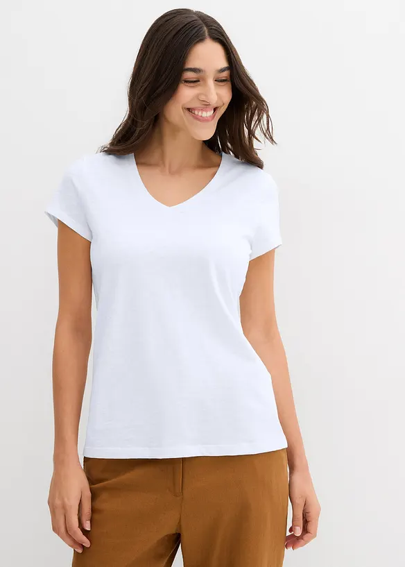 T-Shirt aus reiner Bio-Baumwolle (2er Pack) in blau von vorne (im Anschnitt) - bonprix T-Shirt aus reiner Bio-Baumwolle (2er Pack) in blau von vorne (im Anschnitt) - bonprix