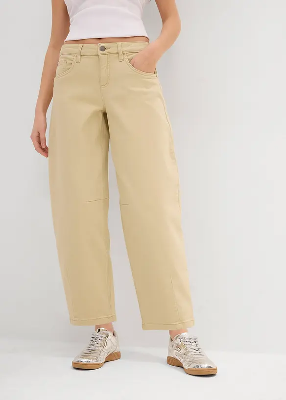 Barrel-Hose aus elastischem Baumwoll-Mix in beige von vorne - bonprix Barrel-Hose aus elastischem Baumwoll-Mix in beige von vorne - bonprix