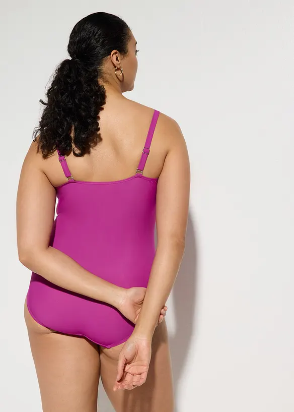 Medium Shape-Badeanzug mit Wickeloptik in lila von hinten (Totalaufnahme) - bonprix