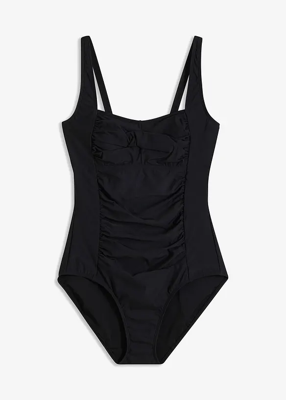 Medium Shape-Badeanzug mit Wickeloptik in schwarz von vorne - bonprix