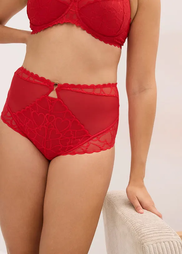 Highwaist Panty mit Herzchen-Spitze in rot von vorne - bonprix