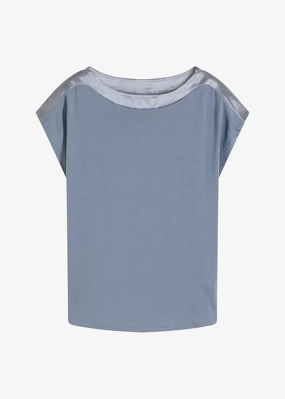 Shirt mit Satinpasse in blau von vorne - bonprix Shirt mit Satinpasse in blau von vorne - bonprix