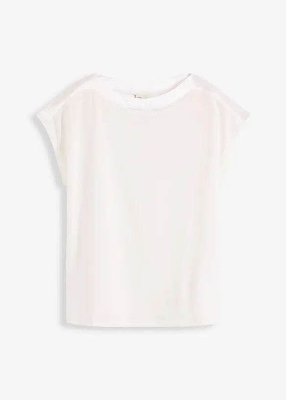 Shirt mit Satinpasse in weiß von vorne - bonprix Shirt mit Satinpasse in weiß von vorne - bonprix