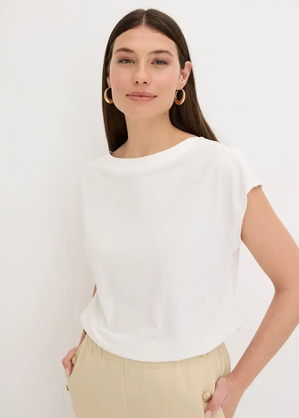 Shirt mit Satinpasse in weiß von vorne (im Anschnitt) - bonprix Shirt mit Satinpasse in weiß von vorne (im Anschnitt) - bonprix
