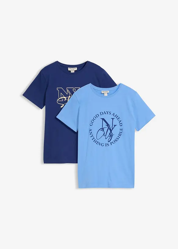 T-Shirt aus reiner Bio Baumwolle (2er Pack) in blau von vorne - bonprix