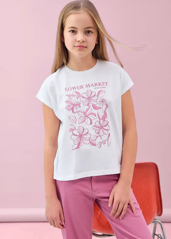 T-Shirt aus reiner Bio-Baumwolle in weiß von vorne (im Anschnitt) - bonprix