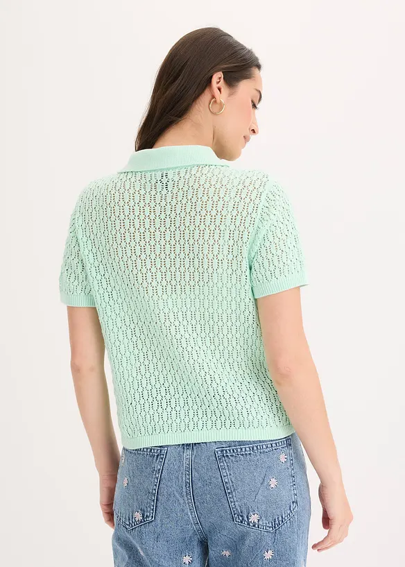 Ajour-Pullover aus reiner Baumwolle in grün von hinten (im Anschnitt) - bonprix Ajour-Pullover aus reiner Baumwolle in grün von hinten (im Anschnitt) - bonprix
