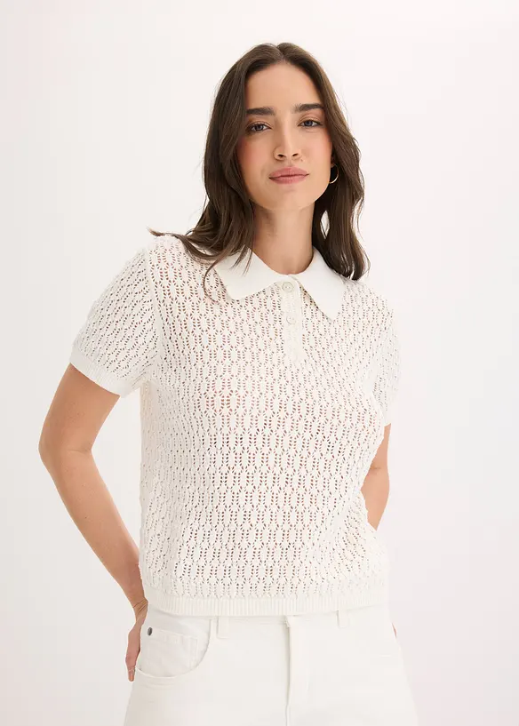 Ajour-Pullover aus reiner Baumwolle in weiß von vorne (im Anschnitt) - bonprix Ajour-Pullover aus reiner Baumwolle in weiß von vorne (im Anschnitt) - bonprix