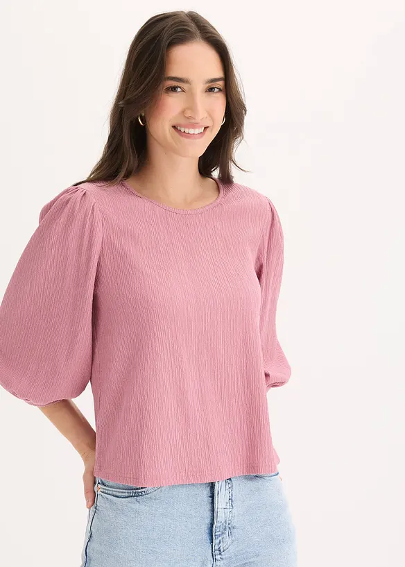 Shirtbluse aus strukturiertem Crêpe in rosa von vorne (im Anschnitt) - bonprix Shirtbluse aus strukturiertem Crêpe in rosa von vorne (im Anschnitt) - bonprix
