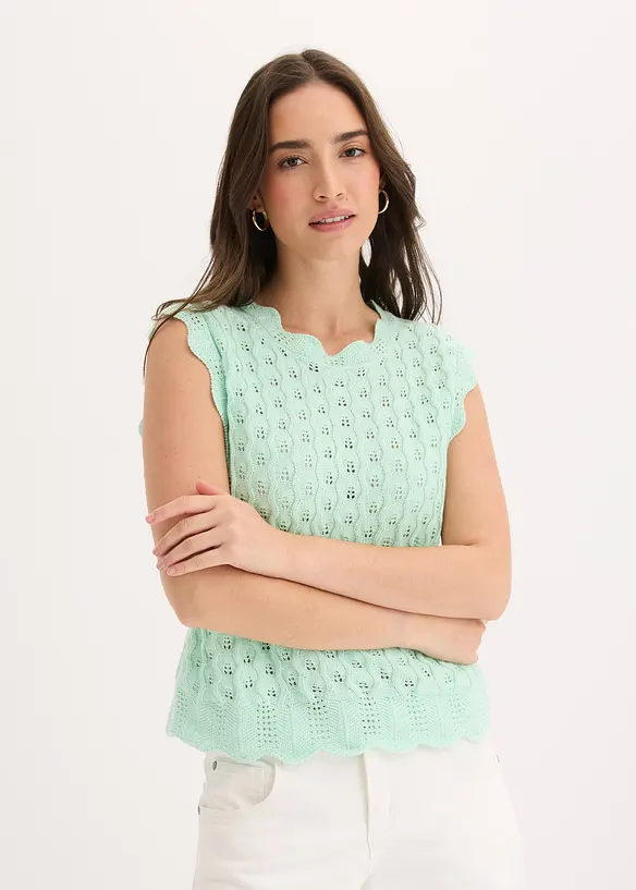 Stricktop aus reiner Baumwolle in grün von vorne (im Anschnitt) - bonprix Stricktop aus reiner Baumwolle in grün von vorne (im Anschnitt) - bonprix