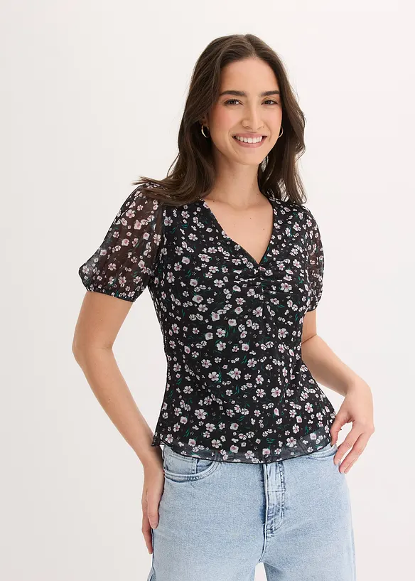 Shirt aus zartem Mesh in schwarz von vorne (im Anschnitt) - bonprix Shirt aus zartem Mesh in schwarz von vorne (im Anschnitt) - bonprix