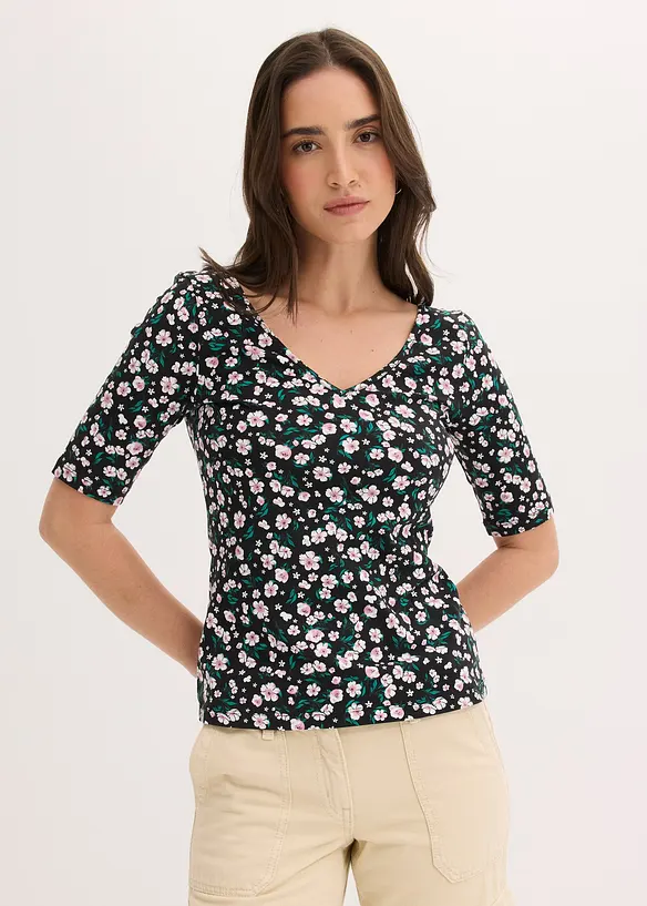 Shirt aus elastischer Baumwolle in schwarz von vorne (im Anschnitt) - bonprix Shirt aus elastischer Baumwolle in schwarz von vorne (im Anschnitt) - bonprix