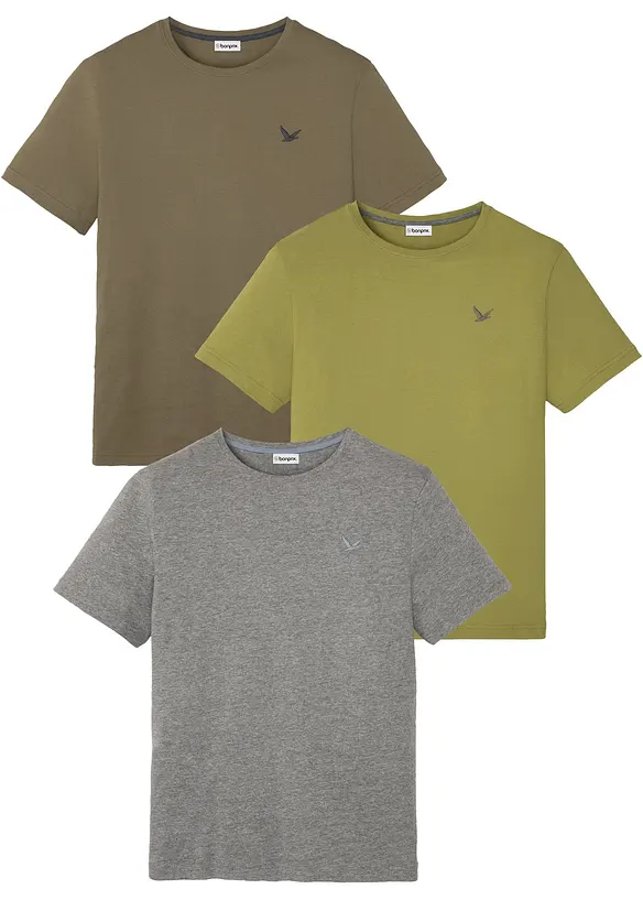 T-Shirt in Regular Fit (3er Pack) in grün von vorne - bonprix