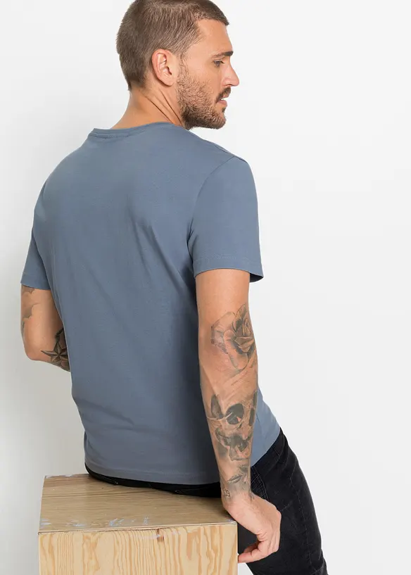 T-Shirt in Regular Fit (3er Pack) in blau von hinten (im Anschnitt) - bonprix