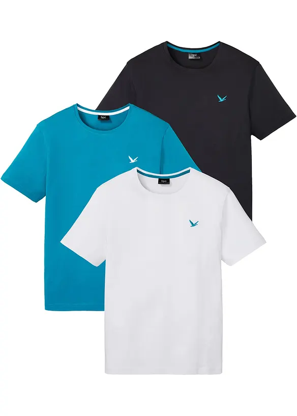 T-Shirt in Regular Fit (3er Pack) in weiß von vorne - bonprix