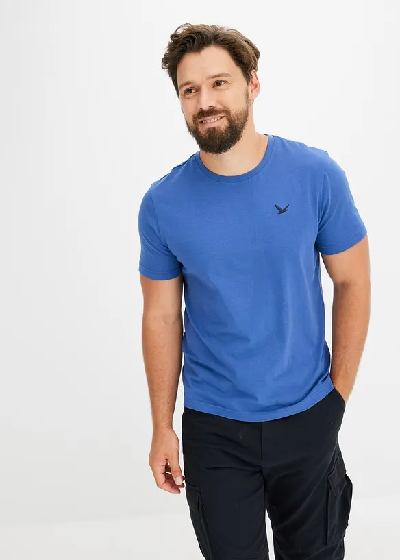 T-Shirt in Regular Fit (3er Pack) in blau von vorne (im Anschnitt) - bonprix