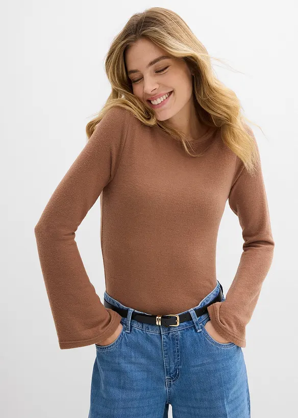 Langarmshirt aus softem Viskose-Mix in braun von vorne (im Anschnitt) - bonprix Langarmshirt aus softem Viskose-Mix in braun von vorne (im Anschnitt) - bonprix