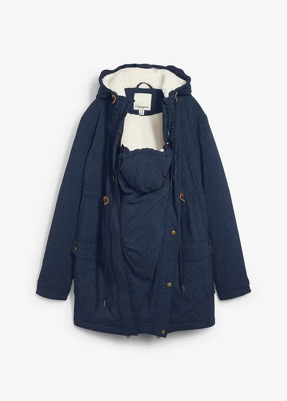3-in-1 kuschelig gefütterte Umstands- und Tragejacke in blau von vorne - bonprix