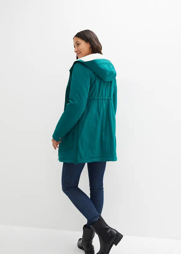 3-in-1 kuschelig gefütterte Umstands- und Tragejacke in grün von hinten (im Anschnitt) - bonprix