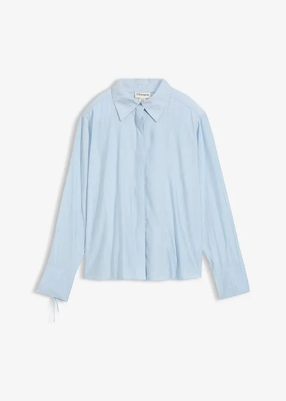 Hemdbluse aus fließendem Viskose-Mix in blau von vorne - bonprix