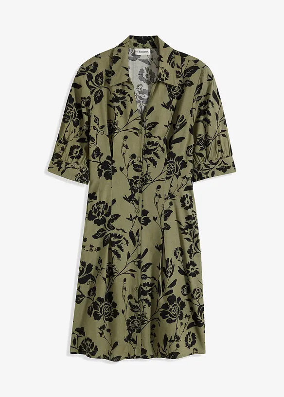 Blusenkleid aus fließender Viskose in grün von vorne - bonprix Blusenkleid aus fließender Viskose in grün von vorne - bonprix