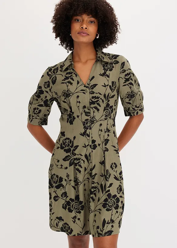 Blusenkleid aus fließender Viskose in grün von vorne (Totalaufnahme) - bonprix Blusenkleid aus fließender Viskose in grün von vorne (Totalaufnahme) - bonprix