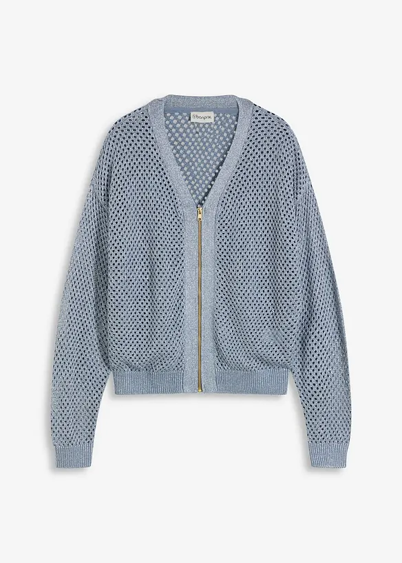 Ajour-Strickjacke mit Glitzereffekt in blau von vorne - bonprix Ajour-Strickjacke mit Glitzereffekt in blau von vorne - bonprix