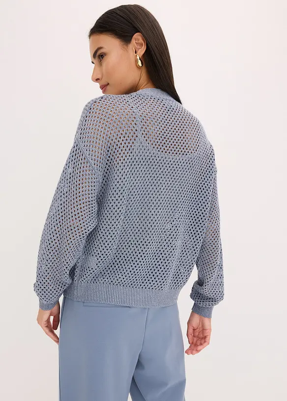 Ajour-Strickjacke mit Glitzereffekt in blau von hinten (im Anschnitt) - bonprix Ajour-Strickjacke mit Glitzereffekt in blau von hinten (im Anschnitt) - bonprix