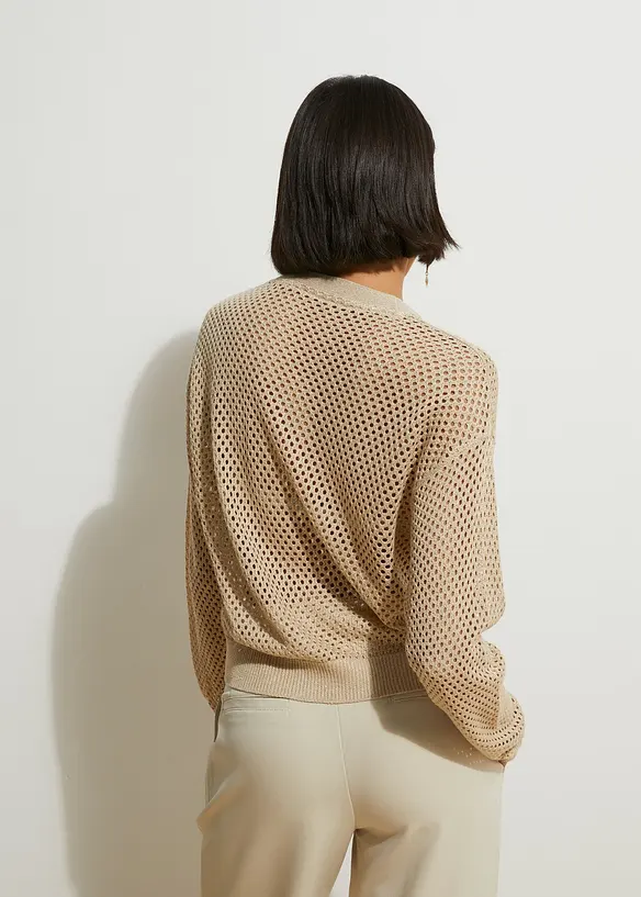 Ajour-Strickjacke mit Glitzereffekt in beige von hinten (im Anschnitt) - bonprix Ajour-Strickjacke mit Glitzereffekt in beige von hinten (im Anschnitt) - bonprix