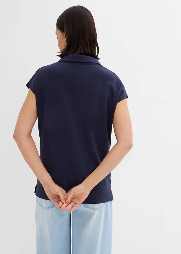 Poloshirt aus elastischem Baumwoll-Mix in blau von hinten (im Anschnitt) - bonprix Poloshirt aus elastischem Baumwoll-Mix in blau von hinten (im Anschnitt) - bonprix
