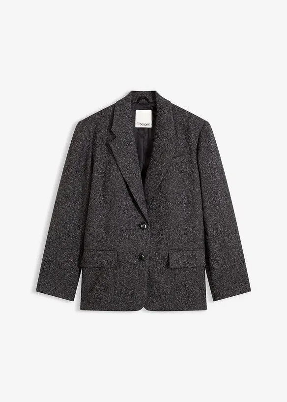 Oversize-Blazer aus feinem Viskose-Mix in grau von vorne - bonprix