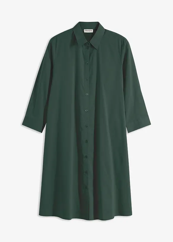 Hemdblusenkleid aus griffigem Popeline in grün von vorne - bonprix Hemdblusenkleid aus griffigem Popeline in grün von vorne - bonprix