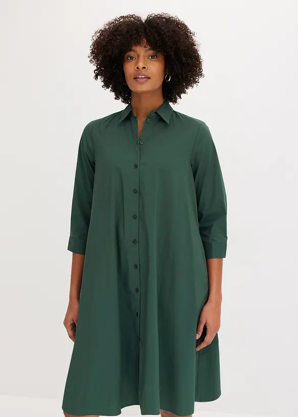 Hemdblusenkleid aus griffigem Popeline in grün von vorne (Totalaufnahme) - bonprix Hemdblusenkleid aus griffigem Popeline in grün von vorne (Totalaufnahme) - bonprix