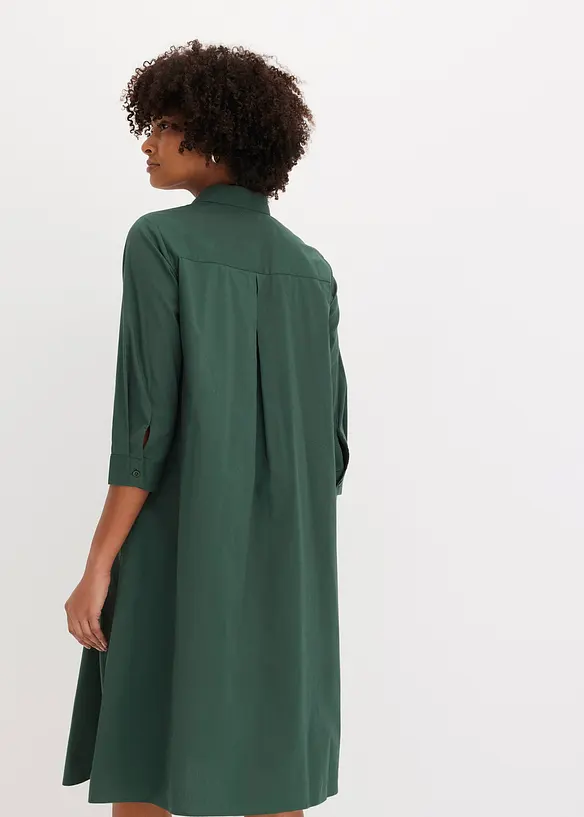 Hemdblusenkleid aus griffigem Popeline in grün von hinten (Totalaufnahme) - bonprix Hemdblusenkleid aus griffigem Popeline in grün von hinten (Totalaufnahme) - bonprix