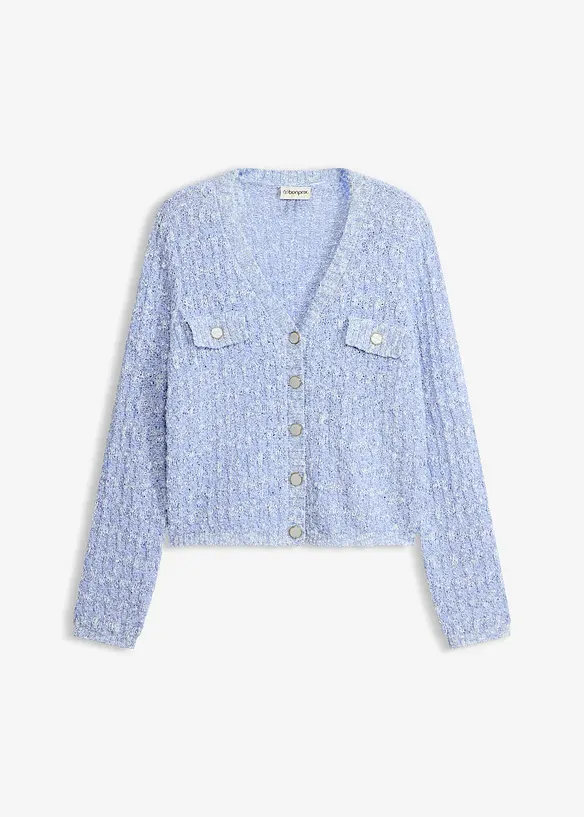 Bouclé Strickjacke in blau von vorne - bonprix Bouclé Strickjacke in blau von vorne - bonprix
