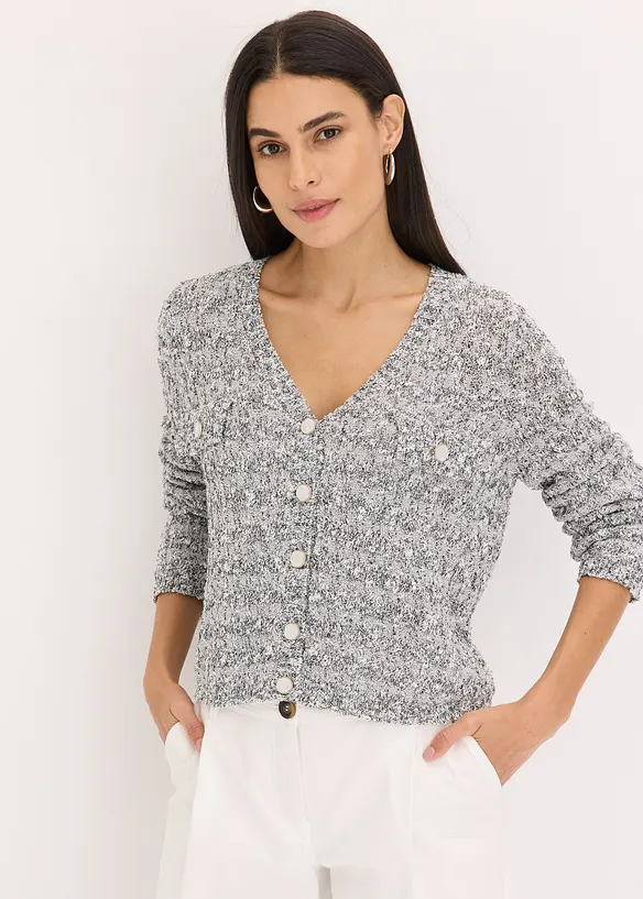 Bouclé Strickjacke in grau von vorne (im Anschnitt) - bonprix Bouclé Strickjacke in grau von vorne (im Anschnitt) - bonprix