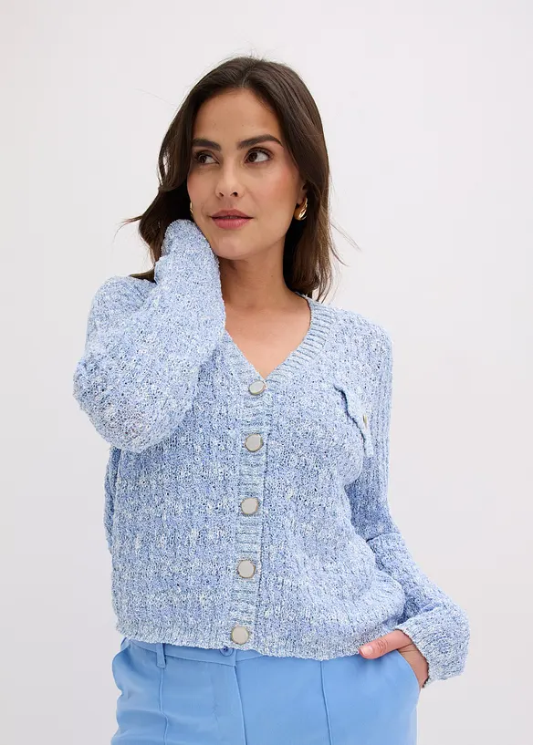 Bouclé Strickjacke in blau von vorne (im Anschnitt) - bonprix Bouclé Strickjacke in blau von vorne (im Anschnitt) - bonprix