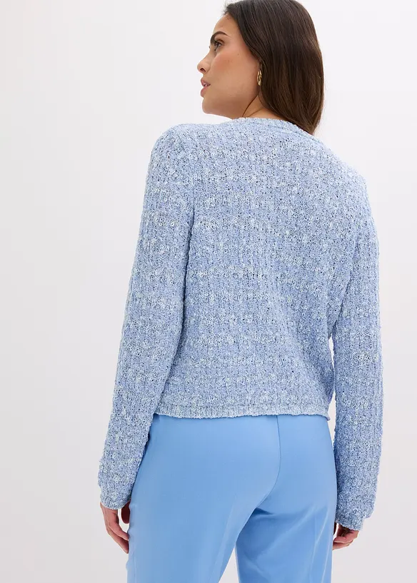 Bouclé Strickjacke in blau von hinten (im Anschnitt) - bonprix Bouclé Strickjacke in blau von hinten (im Anschnitt) - bonprix