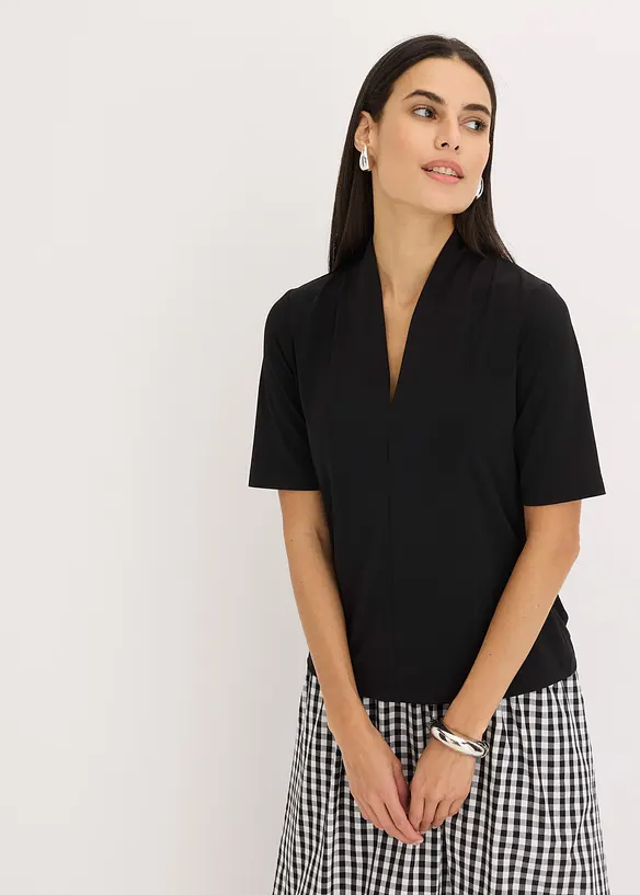 Shirt mit Kelchkragen in schwarz von vorne (im Anschnitt) - bonprix Shirt mit Kelchkragen in schwarz von vorne (im Anschnitt) - bonprix